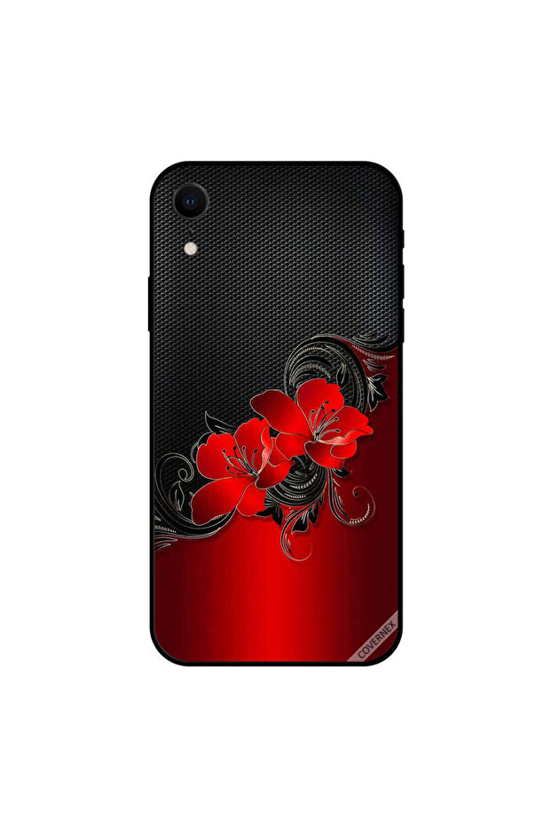 غطاء حماية iPhone XR بنقشة زهور حمراء