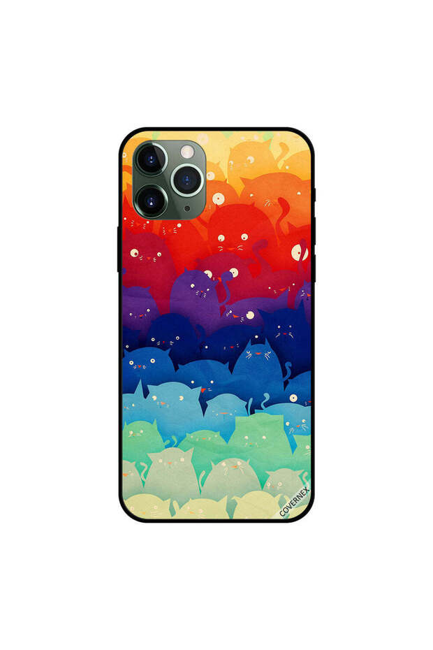 غطاء حماية لهاتف iPhone 11 Pro Max برسومات قطط ملونة