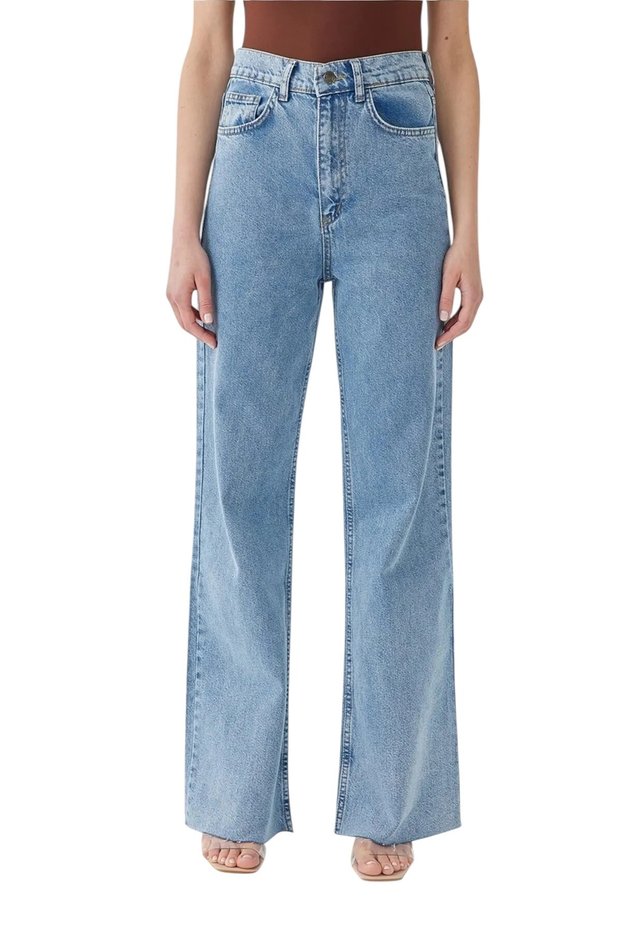 Women's Light Blue Snow Wash High Waist Stretchy Wide Leg Jeans