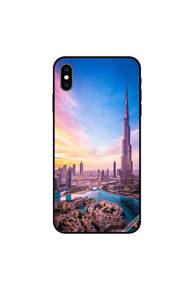 غطاء حماية لجهاز iPhone XS MAX، انعكاسات غيوم مشمسة على برج خليفة