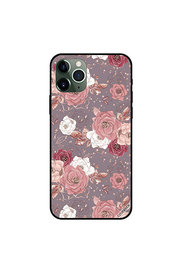 غطاء حماية لجهاز iPhone 11 Pro Max بنقشة زهور بلون الشوكولاتة