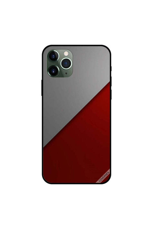 غطاء حماية لجهاز iPhone 11 Pro Max بنقشة حمراء ورمادية - 1