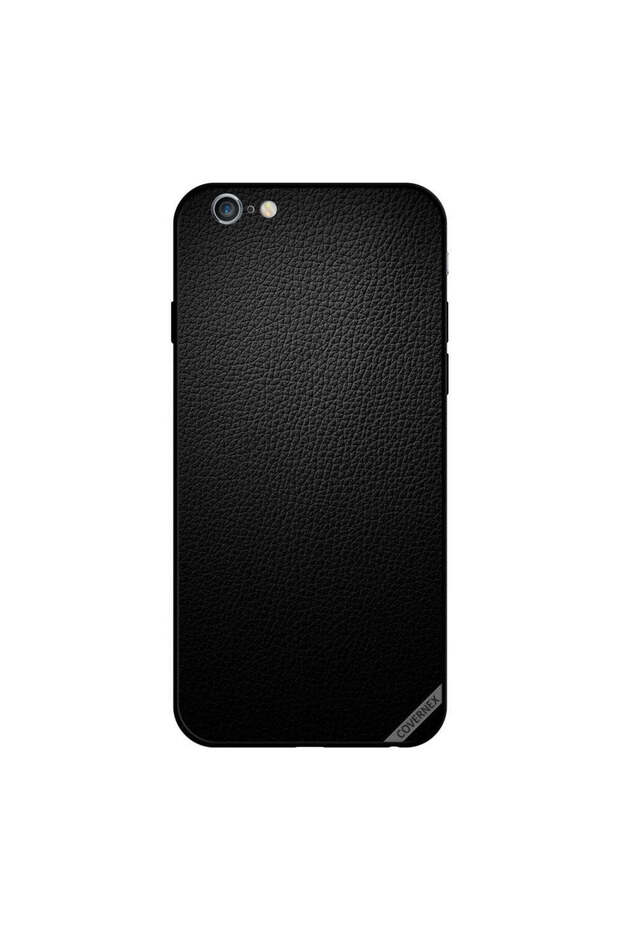 غطاء حماية لجهاز iPhone 6 بنمط جلدي أسود داكن - 1