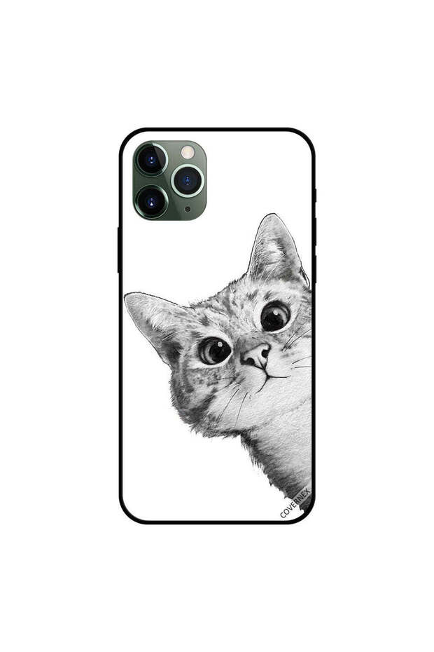 غطاء حماية لجهاز iPhone 11 Pro Max بتصميم قطة غاضبة باللونين الأبيض والأسود