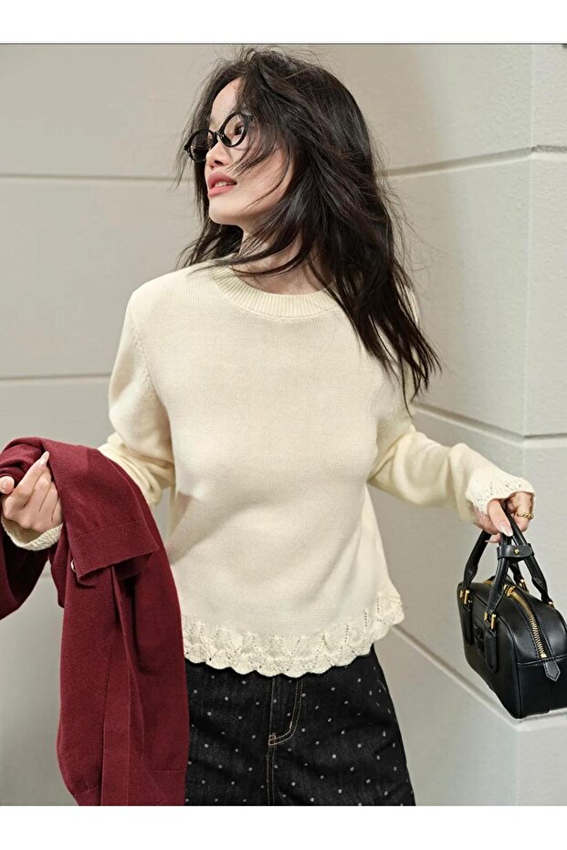 Soft Textured Crew Neck Knitwear Sweater