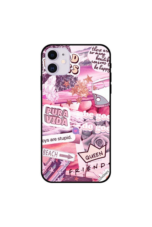 غطاء حماية آيفون 11 بنقشة هاشتاجات أنثوية وردية
