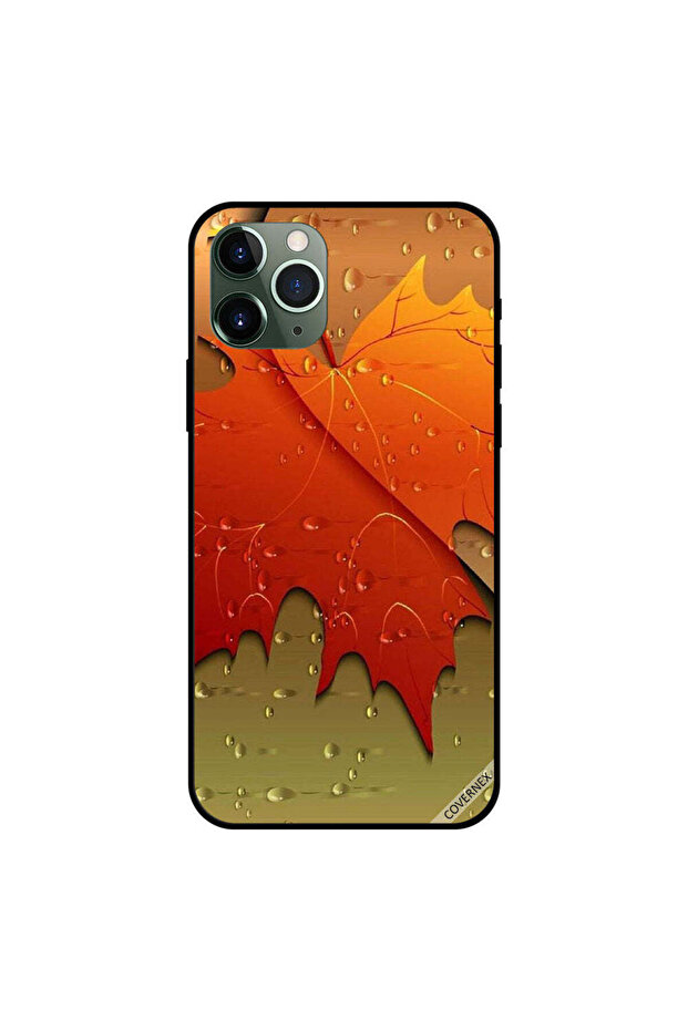 غطاء حماية لجهاز iPhone 11 Pro Max بنقشة قطرات الماء على أوراق الخريف