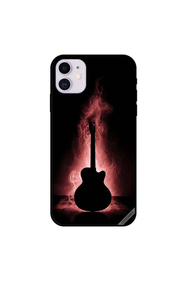 غطاء حماية لجهاز iPhone 11 بتصميم انعكاس الجيتار في الظلام