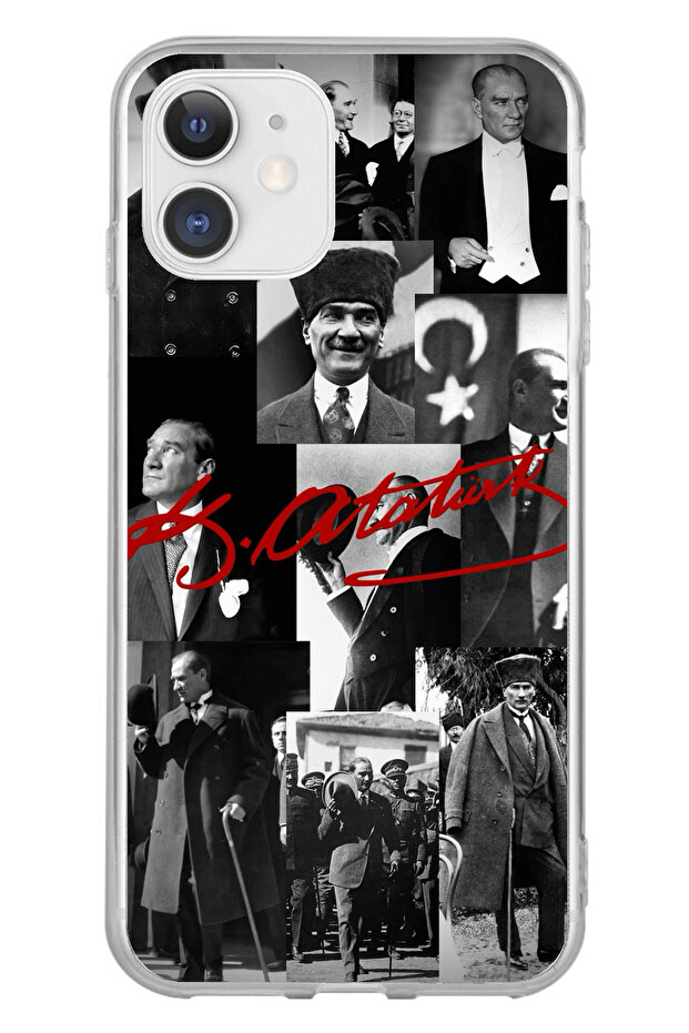 iPhone 11 Uyumlu Kırmızı Mustafa Kemal Atatürk İmza Şeffaf Silikon Kılıf - 1