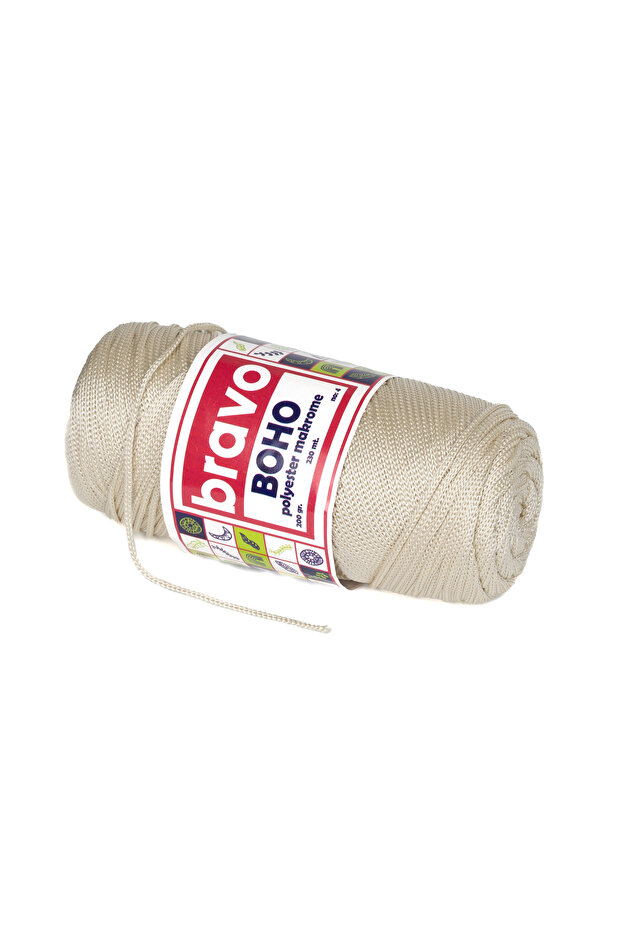 Boho Polyester Makrome İplik 200 Gr 230 Metre 4 mm (Renk Kodu: 10) Kemik - 1