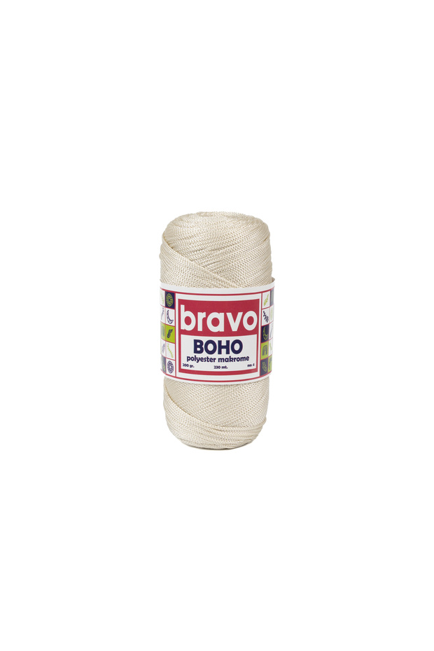 Boho Polyester Makrome İplik 200 Gr 230 Metre 4 mm (Renk Kodu: 10) Kemik - 2