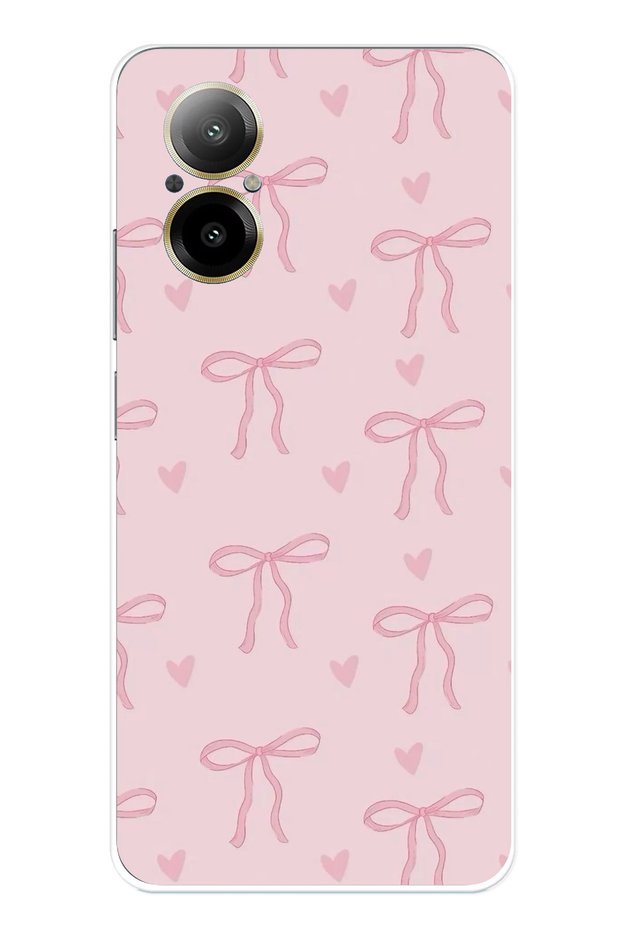 Realme 12 Lite Compatible Pink Heart Bows Transparent Silicone Case