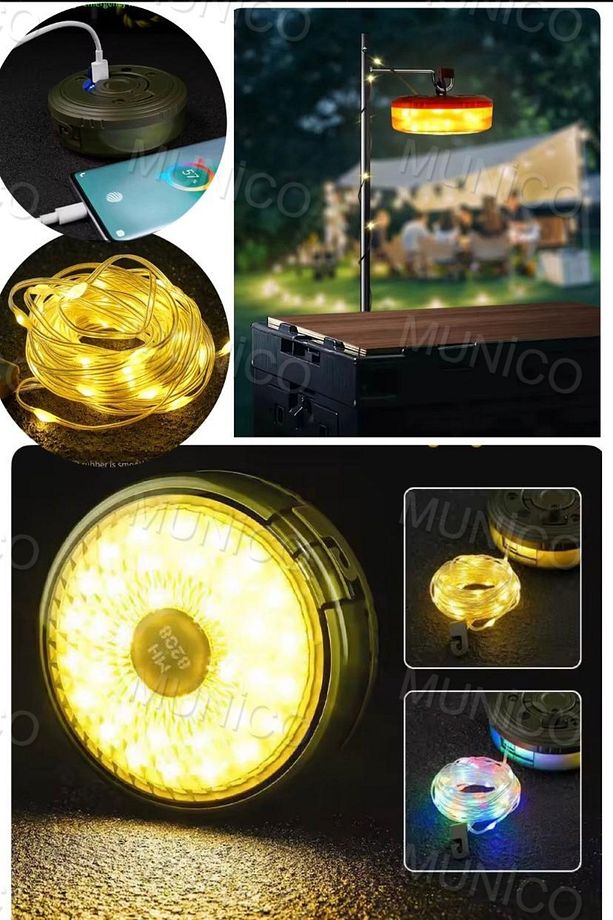 LED Şerit Işık Kamp Feneri Şarj Edilebilir 8 Aydınlatma Mod 2'si 1 Arada Taşınabilir Dış Mekan Işığı - 4