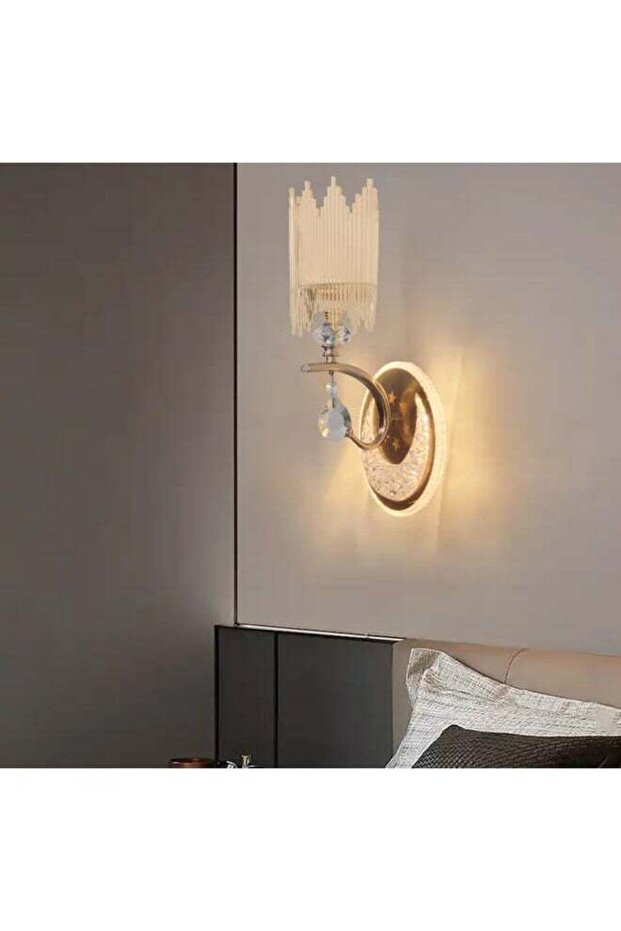 Luxury 7151-W LED Wall Lamp with Gold Finish and Unique Textured Shade – 3 Adjustable Brightness L