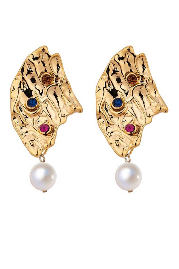 Gold Color Women's Earrings with Colored Stones