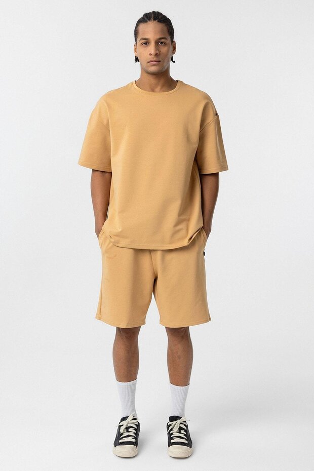 Basic Oversize Şort Takım Hardal - 1