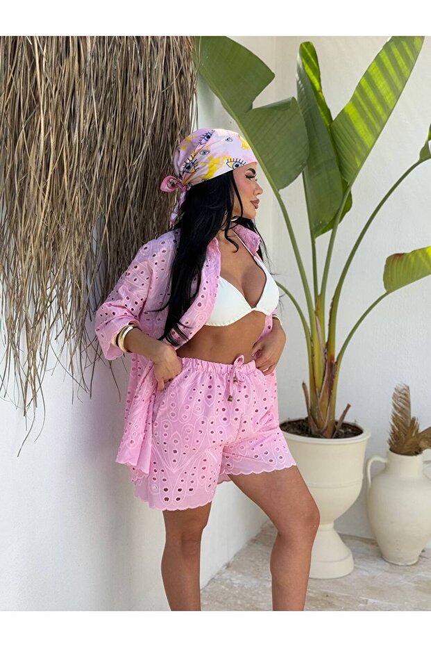 Kadın Brode Detay Şortlu Takım - 3