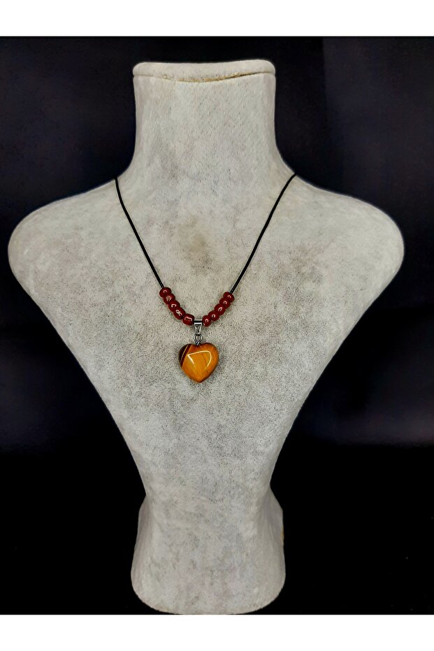 Tiger Eye Heart Necklace – Natural Stone & Brown Beaded,