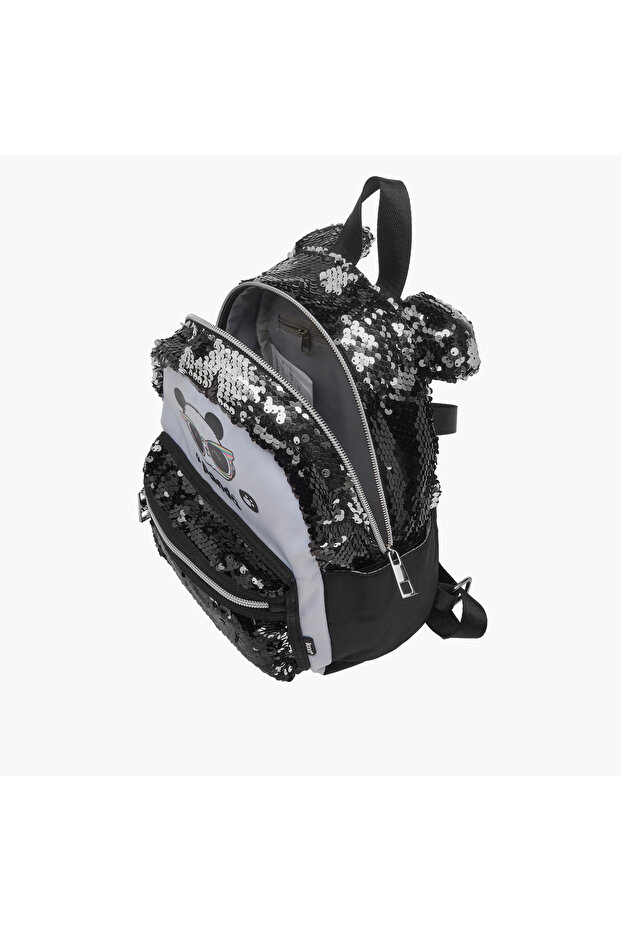 حقيبة ظهر بطبعة باندا مرصعة بالترتر مع أحزمة قابلة للتعديل - 27×23×11 سم - 7