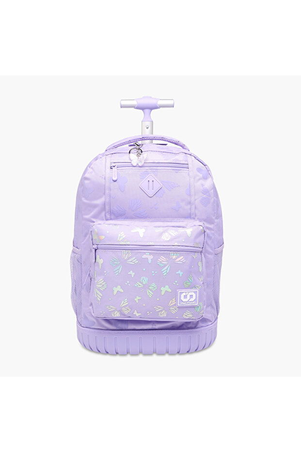 17-inch Butterfly Print Trolley Backpack with Retractable Handle - 43x28x13 cms