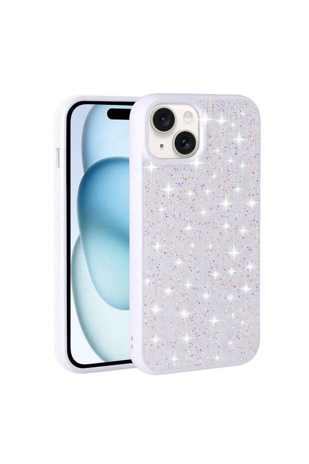 حافظة متوافقة مع هاتف iPhone 15 بتصميم حجر لامع مرصع بالألماس MSCS - وردي - 5