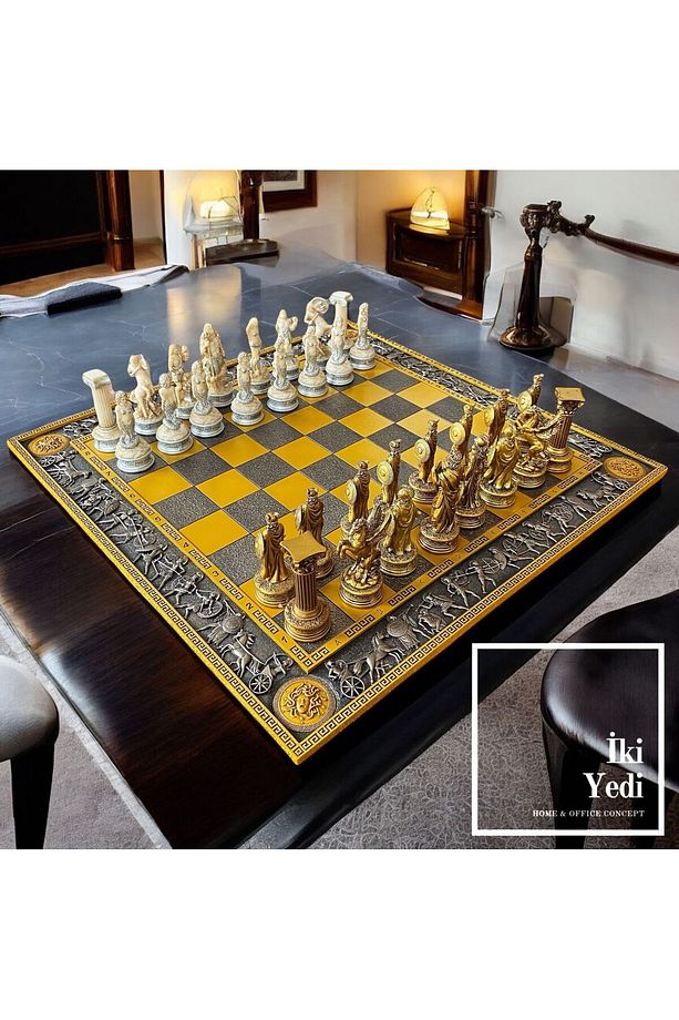 Veronese Wise Design Lüks Satranç Takımı Mermer Tozu Polyester Bronz Kaplama Detaylı Özel VIP Lux - 1