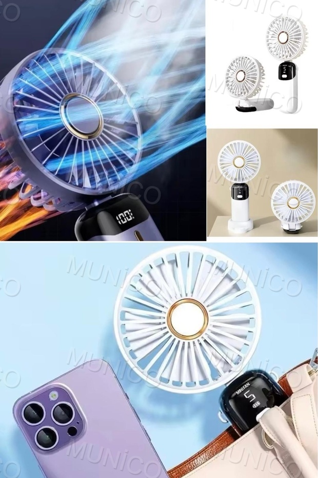Mini El USB Fan Akıllı LED Dijital Ekran ile Taşınabilir Sessiz Katlanabilir Şarj Edilebilir Fan - 3