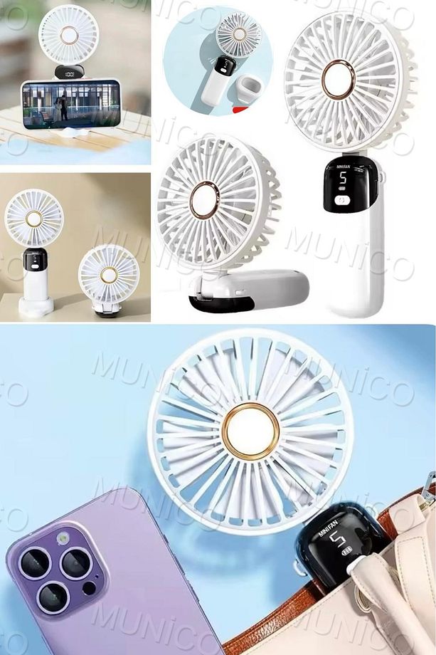 Mini El USB Fan Akıllı LED Dijital Ekran ile Taşınabilir Sessiz Katlanabilir Şarj Edilebilir Fan - 6