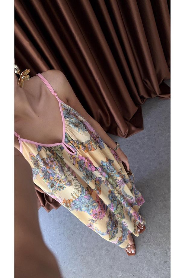 Çiçekli Soft Uzun Elbise - 2