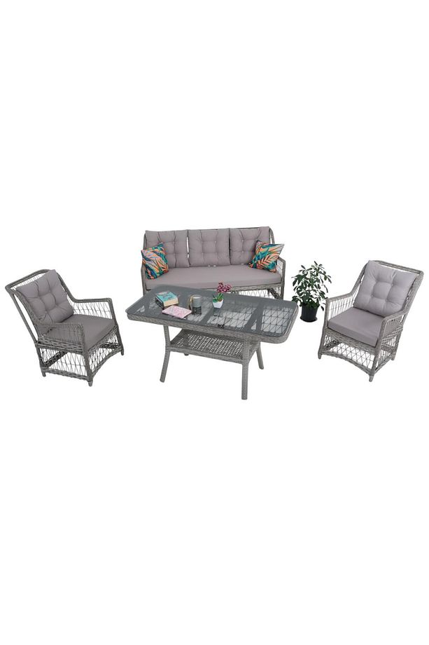 LaVida Bahçe Oturma Takımı | Rattan Bahçe Balkon Takımı | 3+1+1 ve Sehpa - 1