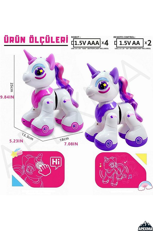 Oyuncak Uzaktan Kumandalı Sesli Işıklı Müzikli Pilli Dokunma Sensörlü İnteraktif Robot Unicorn At - 3