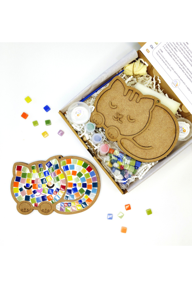 Sleeping Cat Mosaic Art Set - Artistic Mosaic Children's Activity Set with Wooden Figures - DIY Set