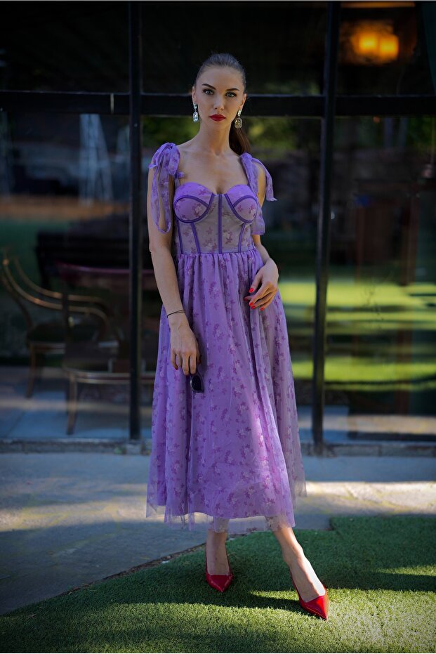 Monargue Mor Midi Elbise - 1