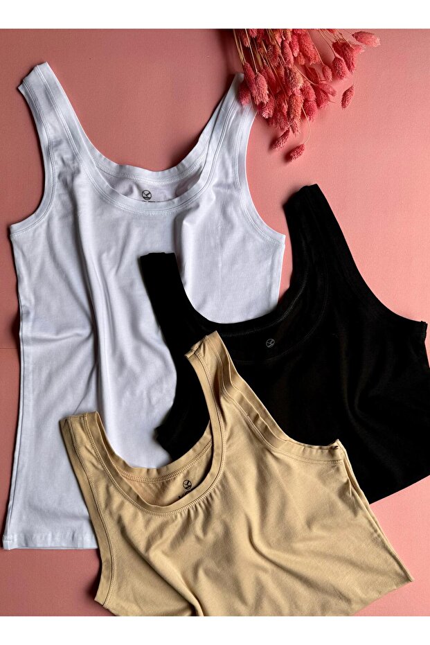 Zera Liss. | 3-Piece Black, White and Skin Color Thick Strap Extra Piping Modal Women's Tshirt-Undershirt