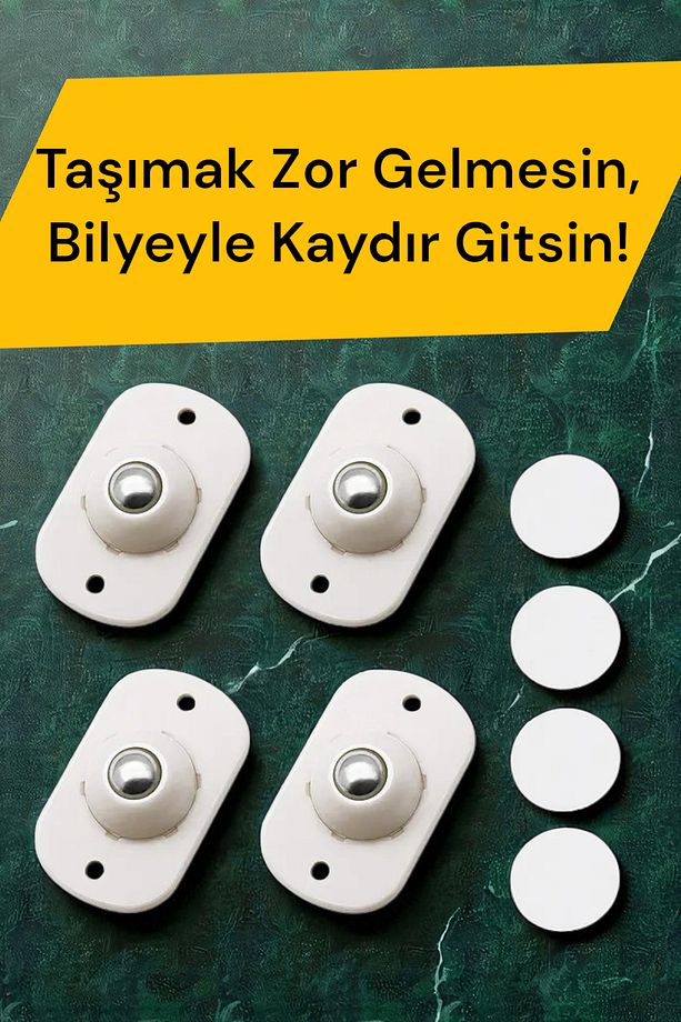 Bilyeli Eşya Kaydırma Aparatı Yapışkanlı Kolay Taşıma 4lü 360 Derece Döner Tekerlek Pratik Kaydırıcı - 1