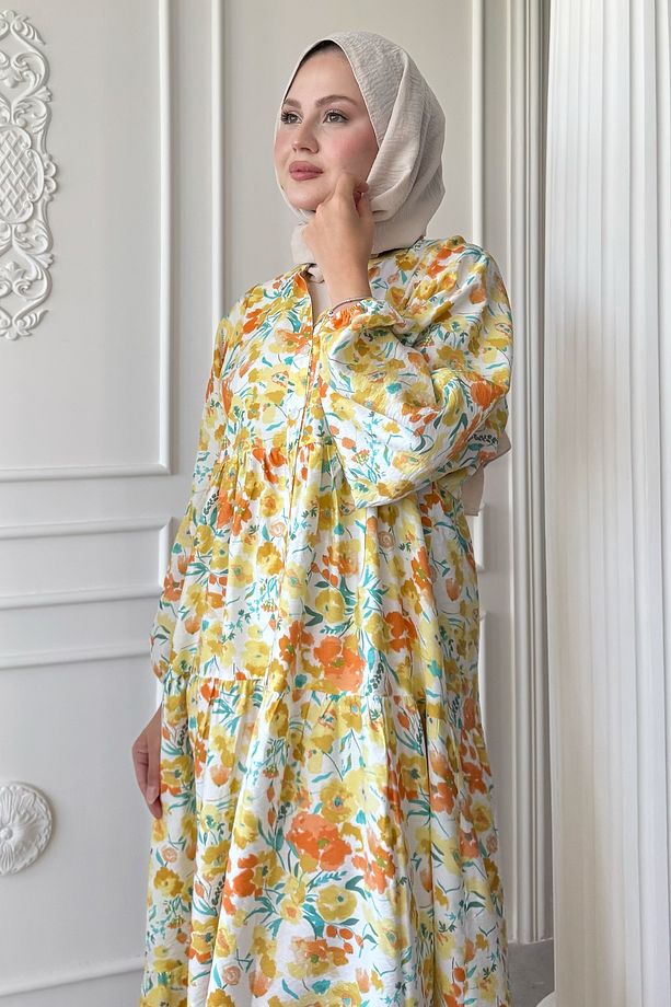 Menekşe Çiçeği Sarı Mango Elbise - 5
