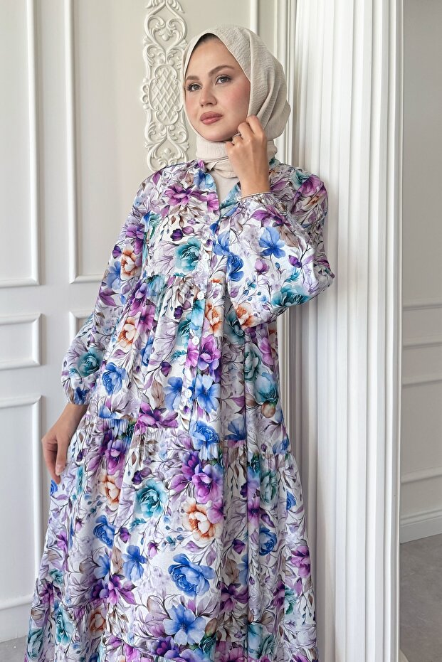Begonya Çiçeği Lila Mango Elbise - 2