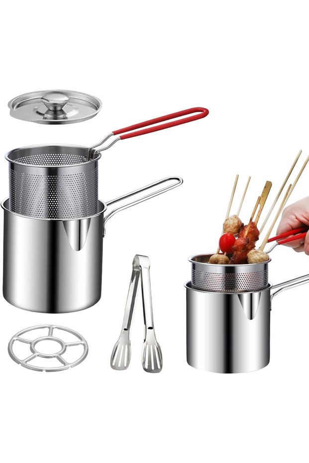 Mini 304 Stainless Steel Deep Pot with Handle & Strainer Basket, Mini Fryer, Food Grade Fryer with L