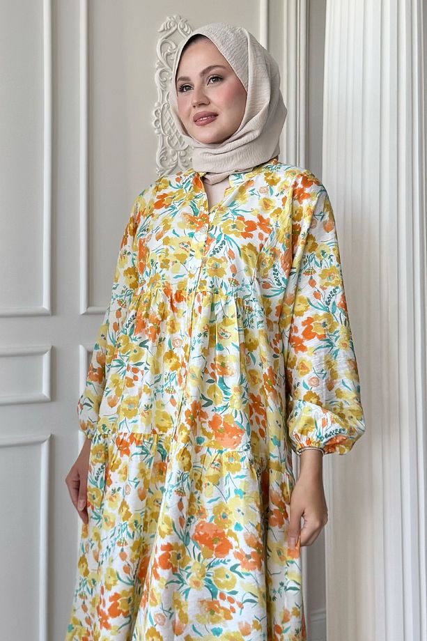 Menekşe Çiçeği Sarı Mango Elbise - 4