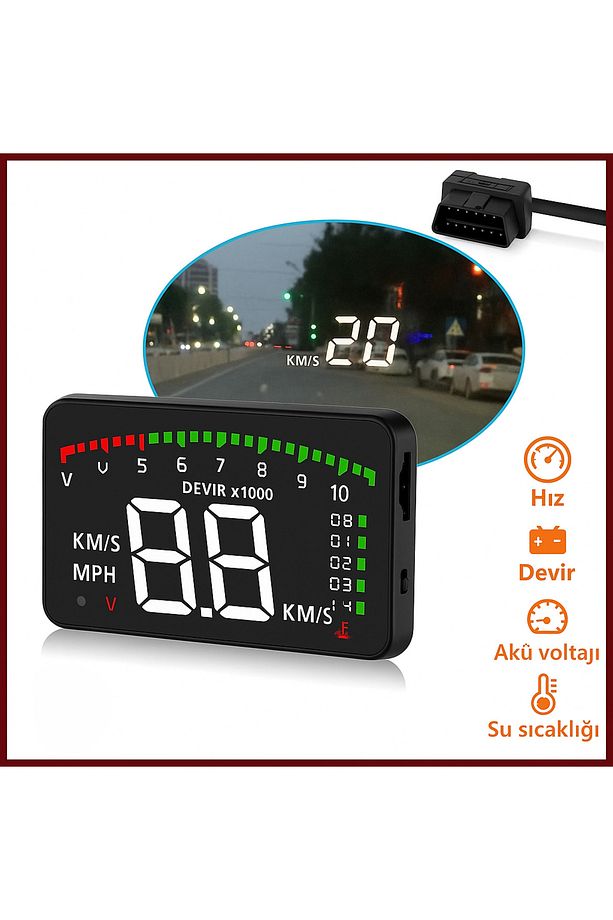 HUD HIZ,SICAKLIK GÖSTERGELİ HEAD UP DİSPLAY OBD 2 GİRİŞİ OLAN TÜM ARAÇLARA UYUMLU - 8