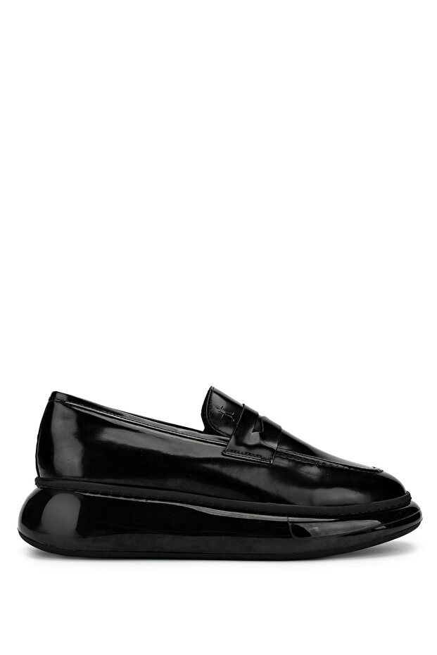 Men's Genuine Leather Black Opening Loafer Shoes