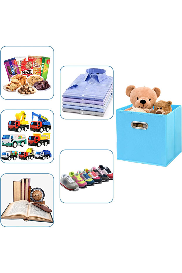 Textile storage box, Turquoise - 2