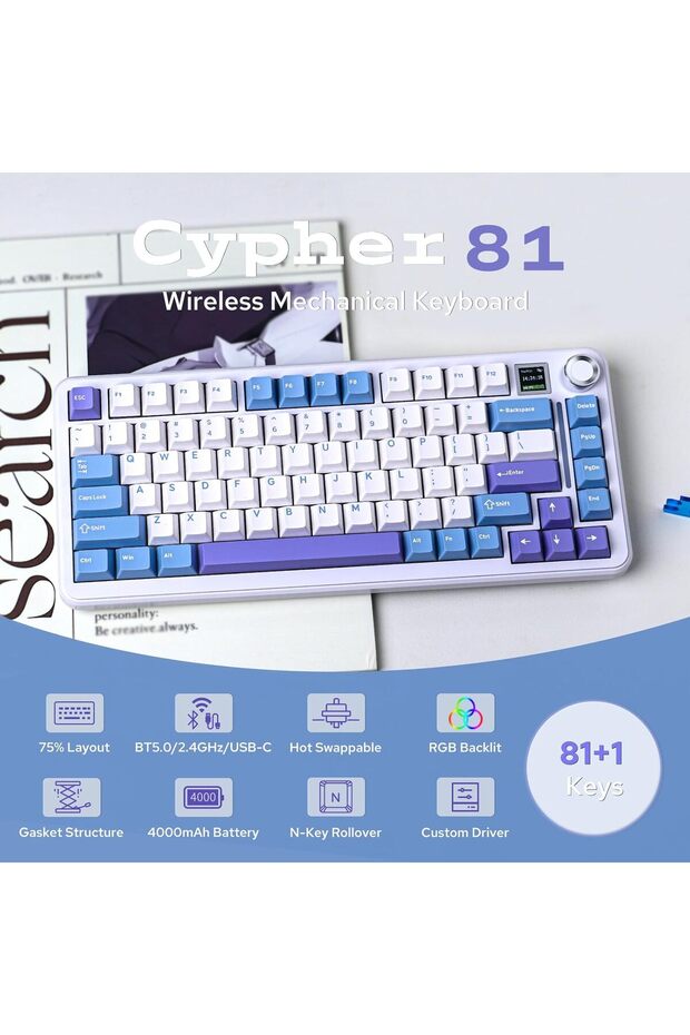 Cypher81 75% Mechanical Keyboard with TFT Screen & Knob (Flamingo Switch) - 2