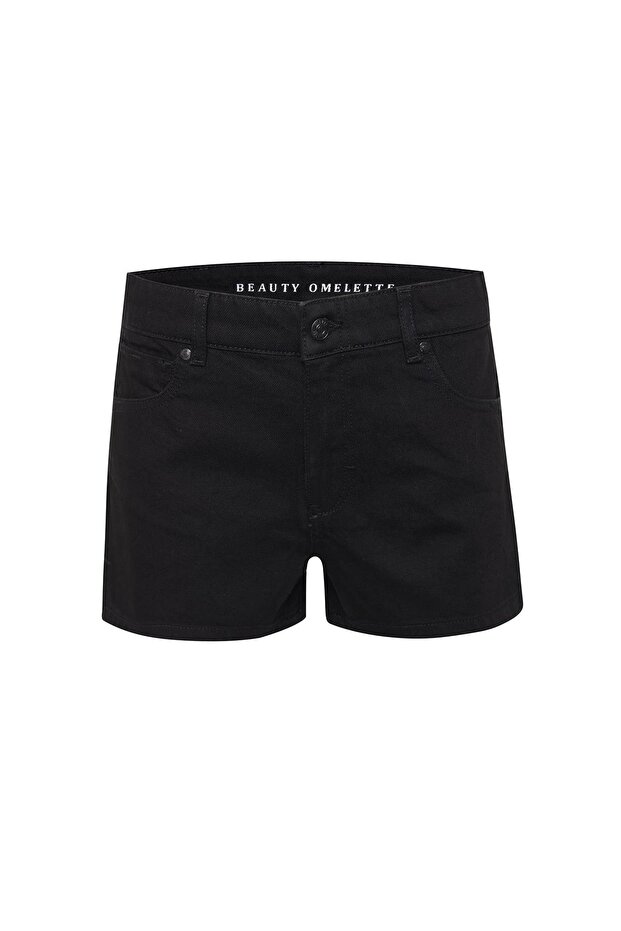Black Slit Detailed Jean Shorts