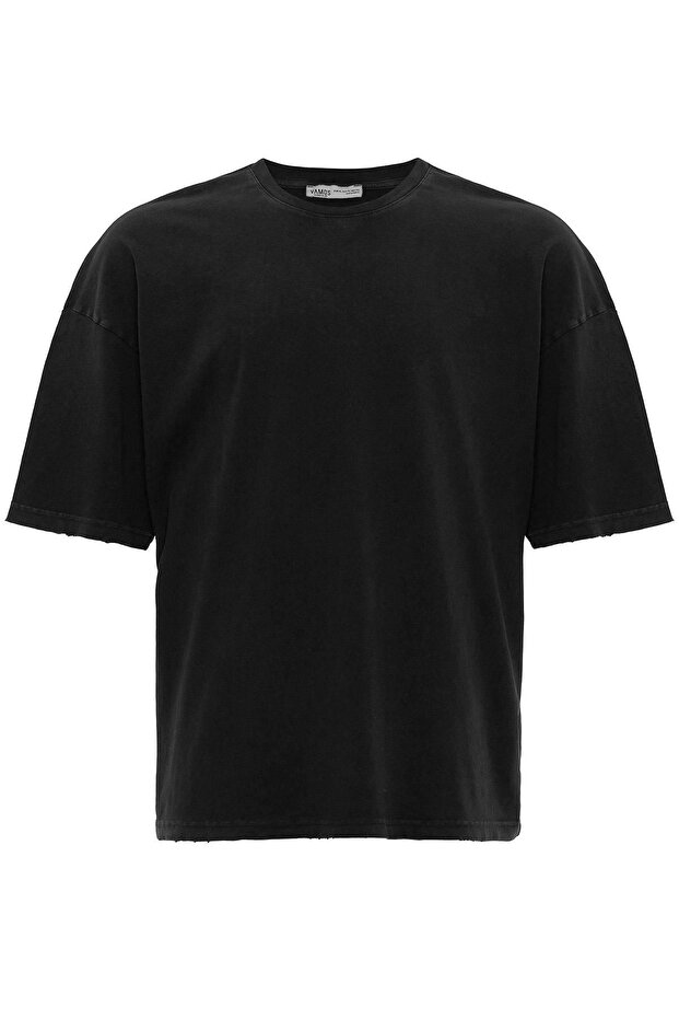 Yıkamalı Oversize Basic Tişört Siyah - 2