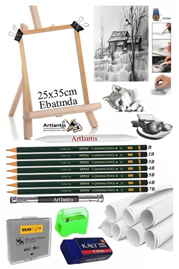 Graduated Pencil Set 25X35 Duralite Desktop Drawing Easel Set Picture Paper Pencil Extension Shadow