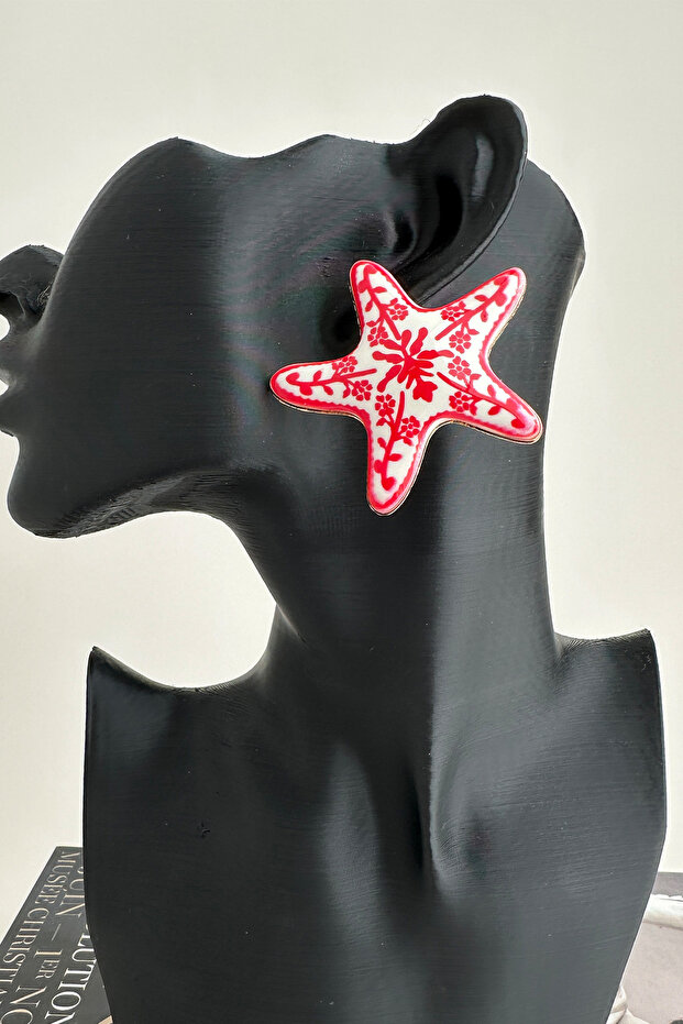 أقراط نجم البحر منقوشة بالزهور (5 سم) - 1