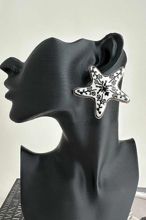 أقراط نجم البحر منقوشة بالزهور (5 سم) - 1