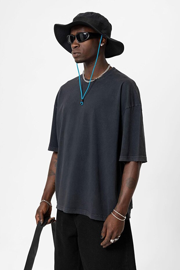 Yıkamalı Oversize Basic Tişört Siyah - 5