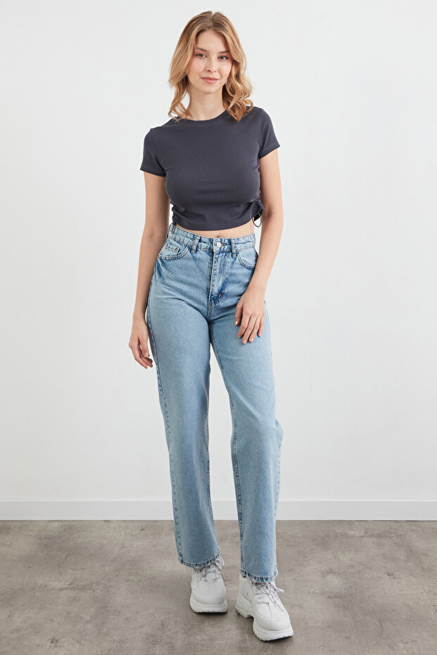 Basic Yanları Stoperli Crop Tişört - 4